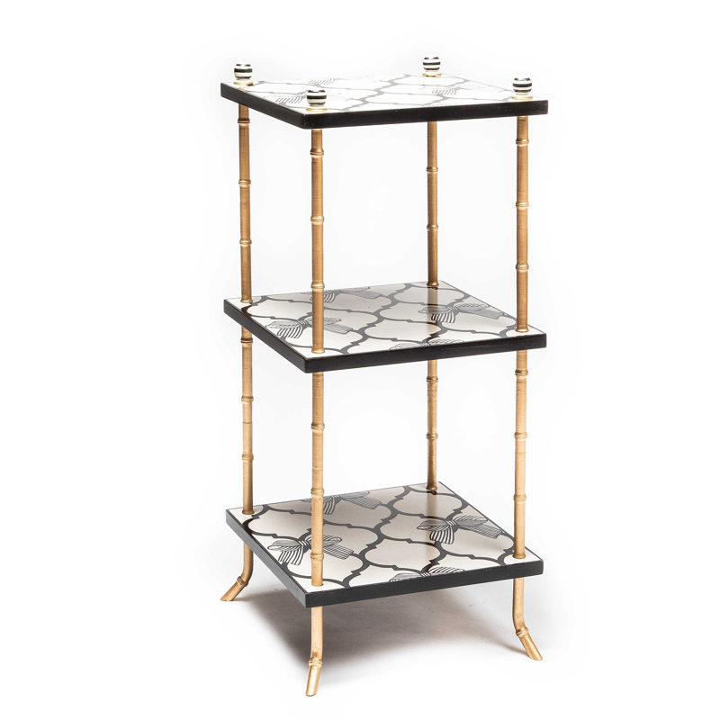 Gold and Black 3-Tiered Square Table with Shelves