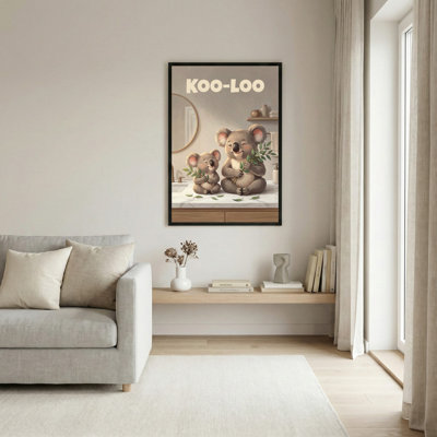 Tableau sur toile tendue représentant une famille de koalas avec des feuilles d'eucalyptus (1 pièce)