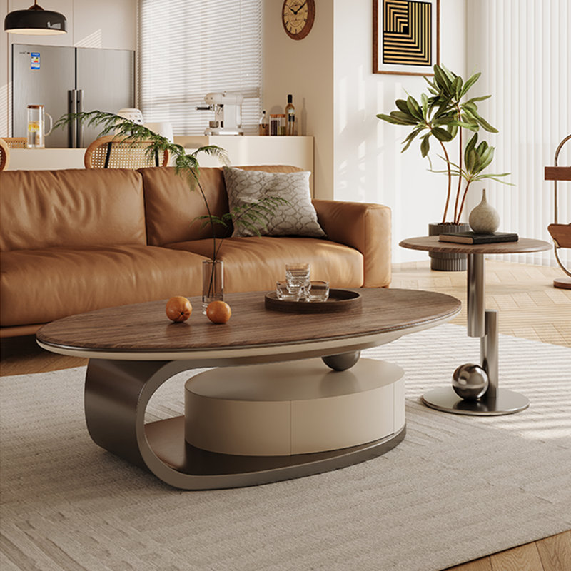 Table basse ovale en bois massif de style luxueux, H 16,5 po x L 51,2 po x l 27,6 po
