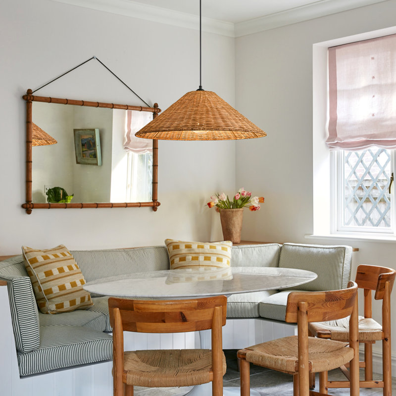 Aalayah 1 - Light Oversized Rattan Pendant, Brown, Matte Black, 9.06'' H X 23.62'' W X 23.62'' D