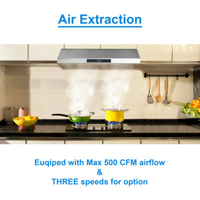 SNDOAS 30" Stainless Steel 500 CFM Ductless (Non-Vented) Under Cabinet Range Hood with Baffle Filter