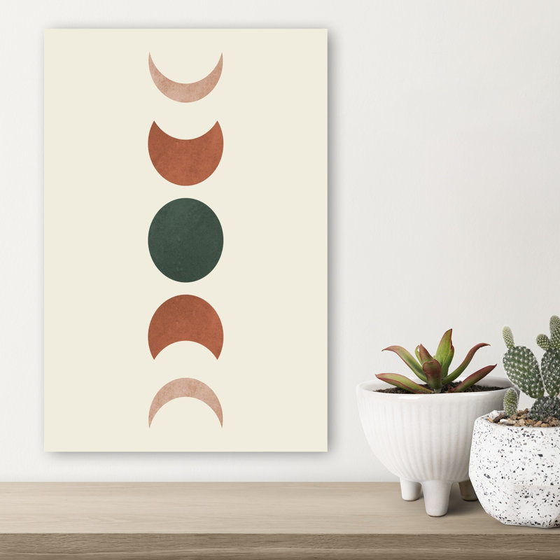 Earthy Moon Phases Abstract Contemporary Geometric Landscape Nature Wall Art Print 1 Piece Wrapped Canvas Wall Art