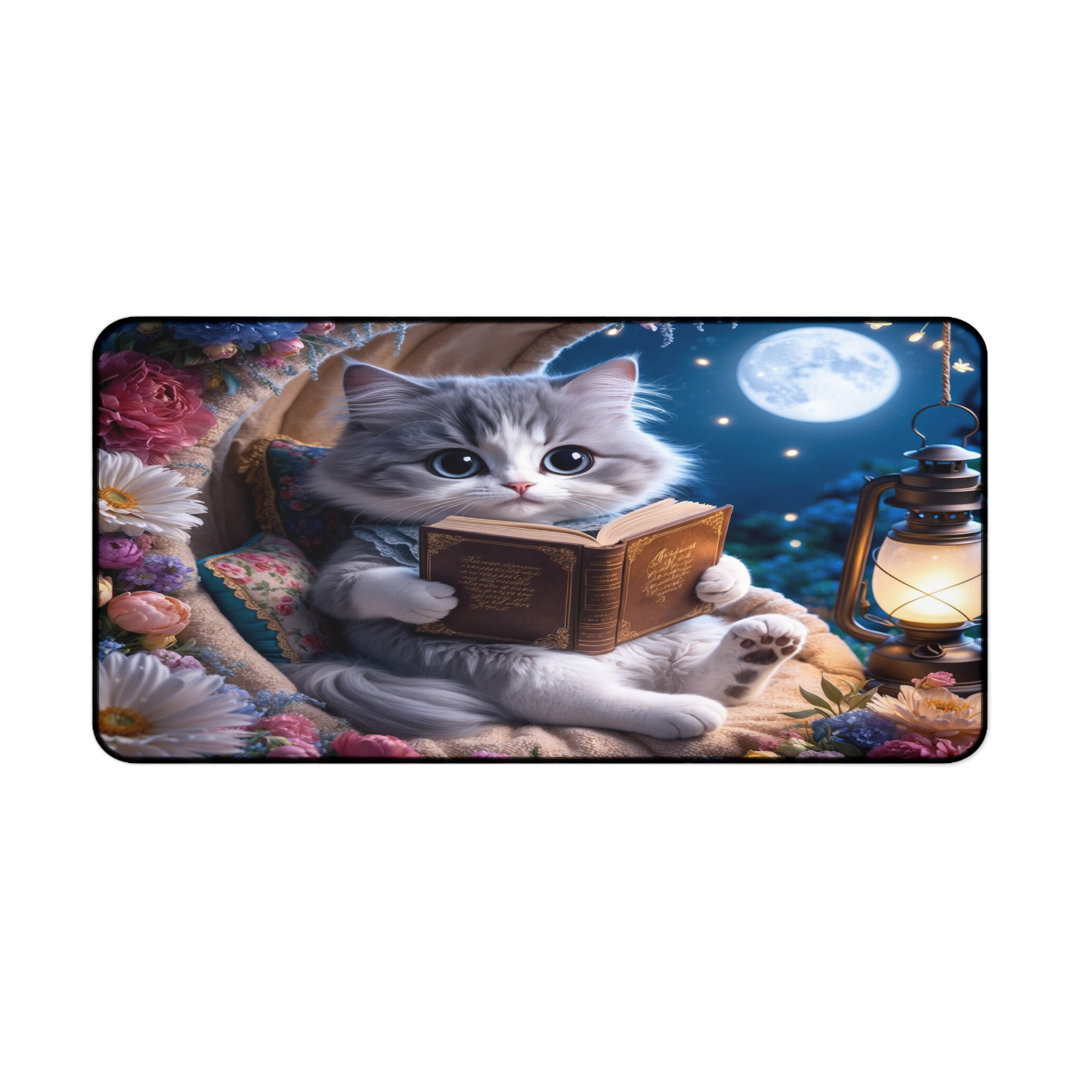 Whimsical Reading Cat Desk Mat