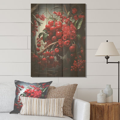 Red Cherry Tree Explosion II - Cherry On Wood Print