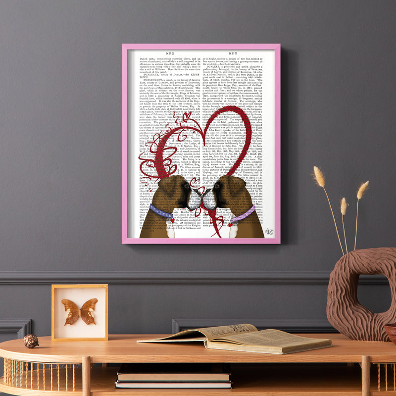 Boxer Love, reproduction encadrée - bois massif, Rose, H 10 po x l 8 po