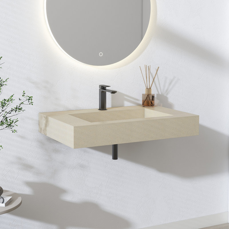 Lavabo de salle de bain mural 30 po à surface solide avec trou de robinet beige