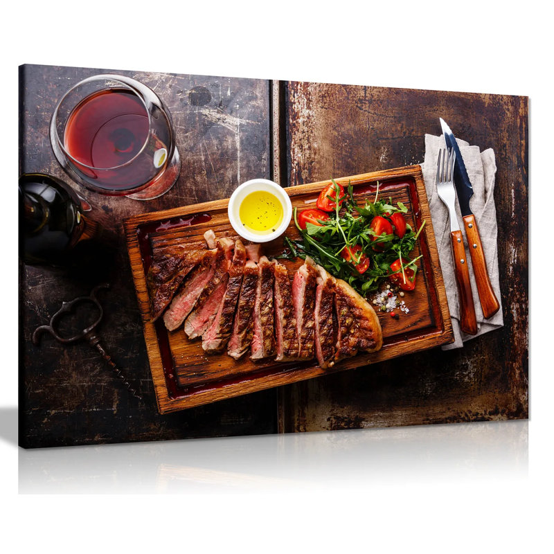 Grilled Beef Barbecue Steak And Salad - Wrapped Canvas Print, 31cm H x 46cm W