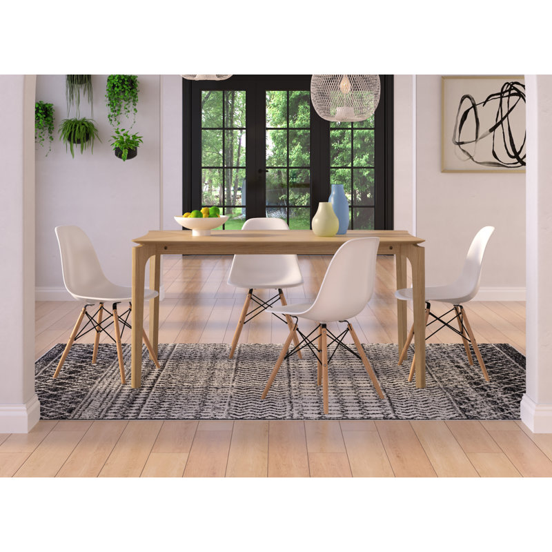 Ensemble de salle à manger en bois massif 5 pièces Sanja, Blanc