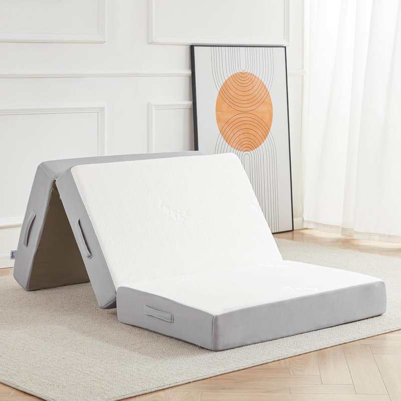 Folding Mattress, 6 Inch Memory Foam Tri-Fold Mattress With Breathable & Washable Rayon From Bamboo Fiber Fabric Cover, Foldable Floor Mattress Guest Bed For Camping, Road Trip