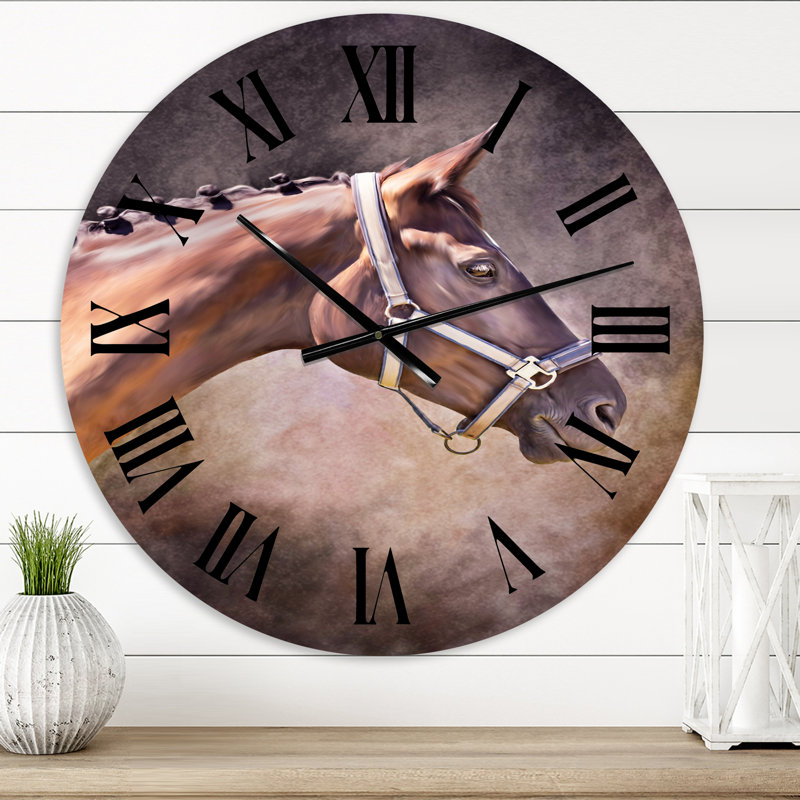 Portrait d'un cheval brun - horloge murale de ferme, Petit