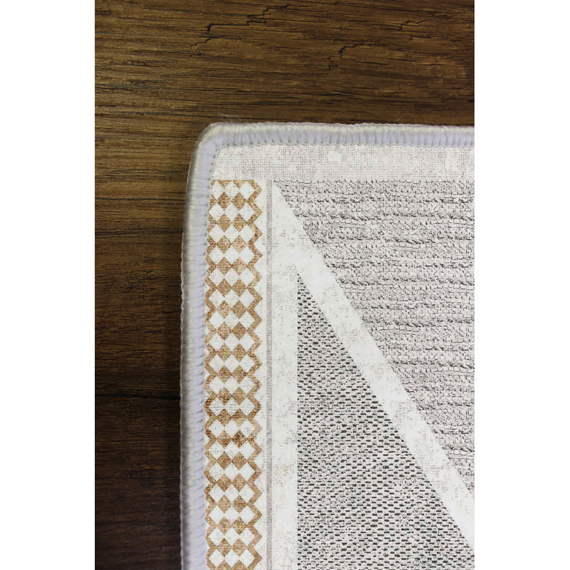 Elegant Polyester Area Rug (4.6 x 7.2 ft) | 100% Polyester, 650 g/m², 0.2 in Pile Height | Antibacterial, Eco-Friendly, Non-Slip PVC Dot Underside | Machine Washable, Beige & Gold & Black Design for Modern Homes