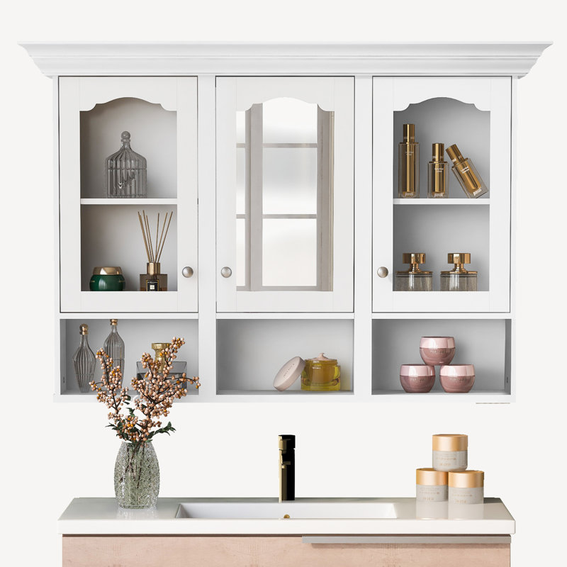 Wall Mounted Bathroom Cabinet Medicine Cabinet with 3 Adjustable Shelves,Mirror and Glass Doors