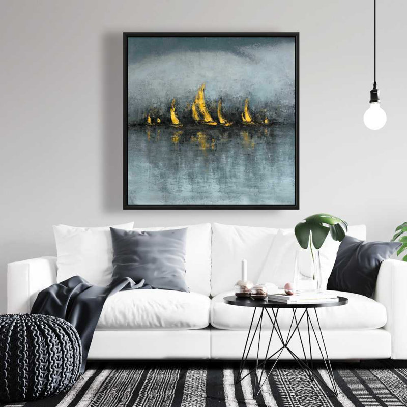 Set Sail - Marine Bathroom Framed Canvas for Home Decor, 37.25" H x 37.25" W
