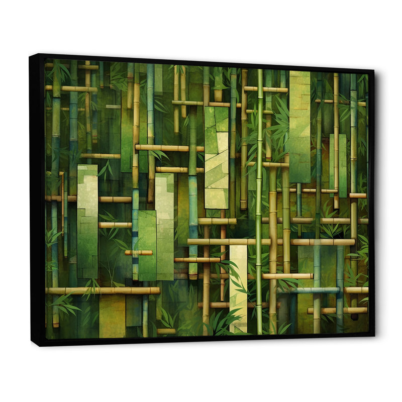 «Whispering Bamboo», motifs géométriques sur toile, H 16 po x l 32 po x P 1 po, Cadre flottant noir