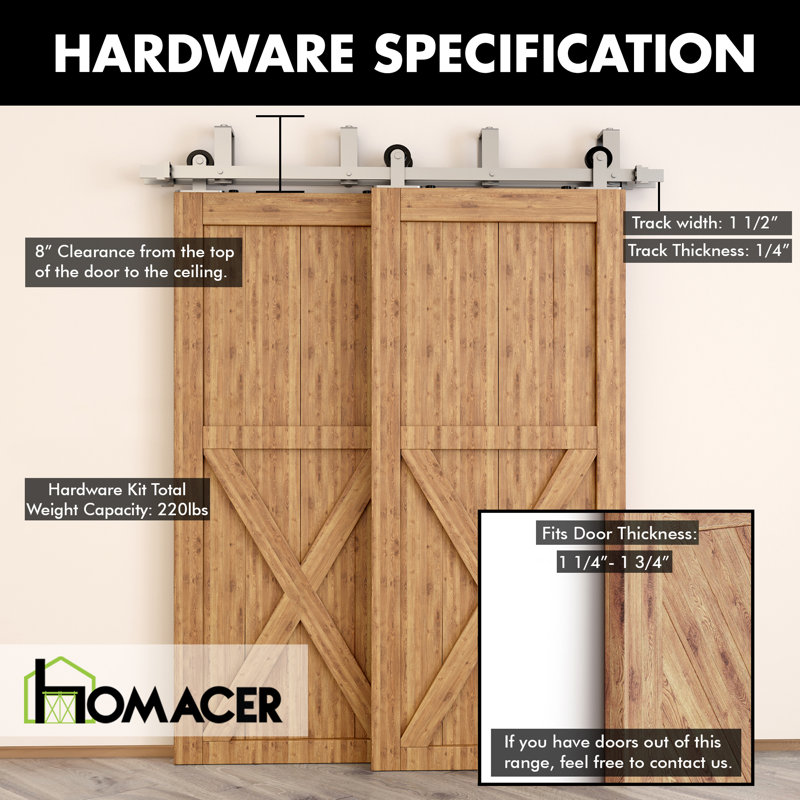 Brushed Nickel Top Mount T-Shape Design Double Track Bypass Two Door Barn Door Hardware Kit (Door Not Included), 48 in.