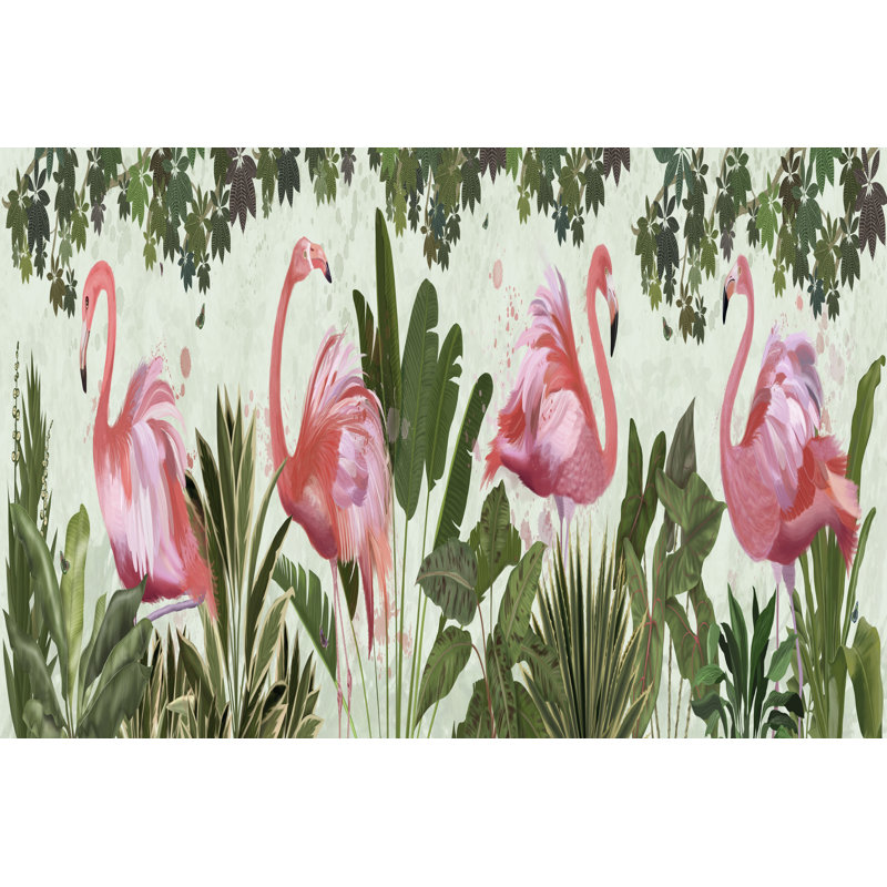 Fluffy Flamingos by Fab Funky - Wrapped Canvas Print, 20cm H x 30cm W x 3.8cm D
