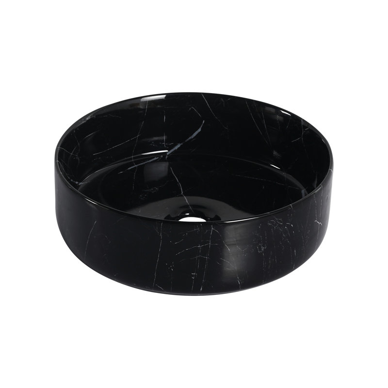 Ceramic Round Above - Counter Bathroom Sink, Black And White Patterns, Low Water Absorption, Three Layer Glaze, Easy To Clean, 15.33 In Dimensions, 19.14 Lb Sink With Configuration, High Temperature
