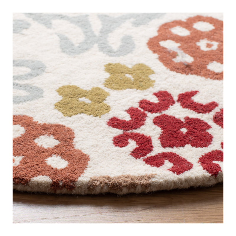 Tapis floral en laine touffeté à la main Kouerga, Rond 7 pi