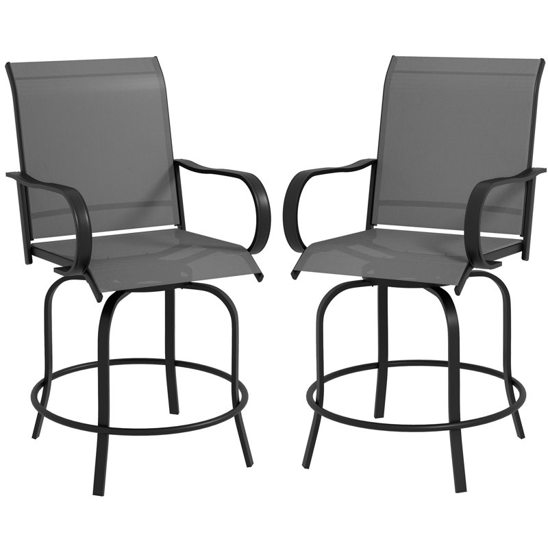 Tabourets de bar d'extérieur avec accoudoirs, ensemble de 2 chaises de patio pivotantes à 360 °, Gray/Black