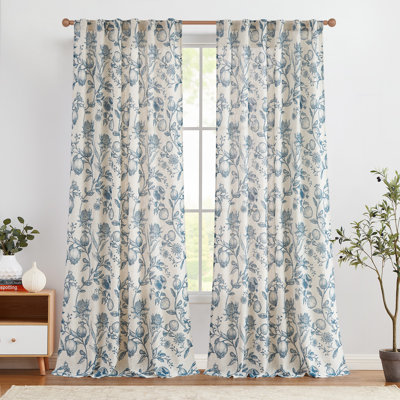 Nathnael Linen Blend Toile Semi-Sheer Curtain Panel Pair