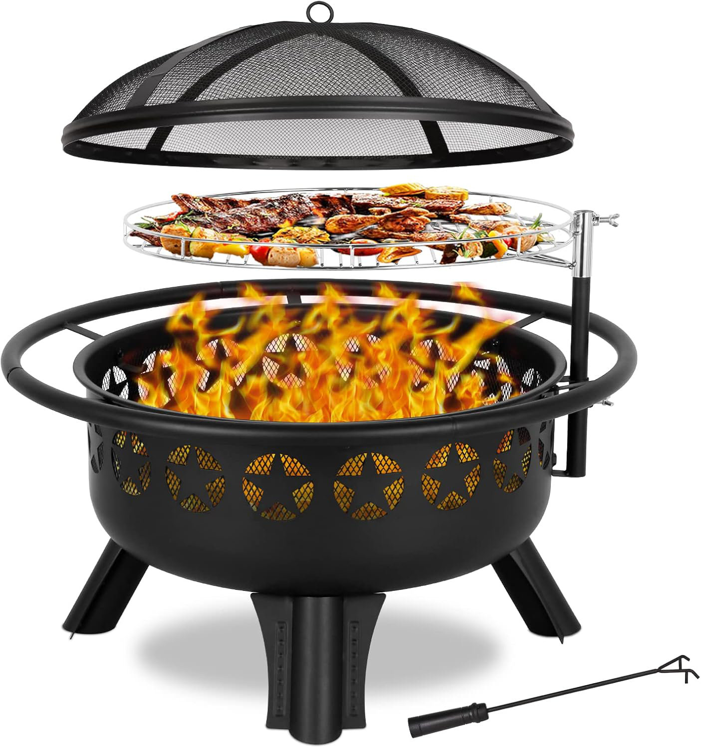 17 Stories 2 in 1 Fire Pit with Grill, Large 31" Wood Burning Fire Pit ...