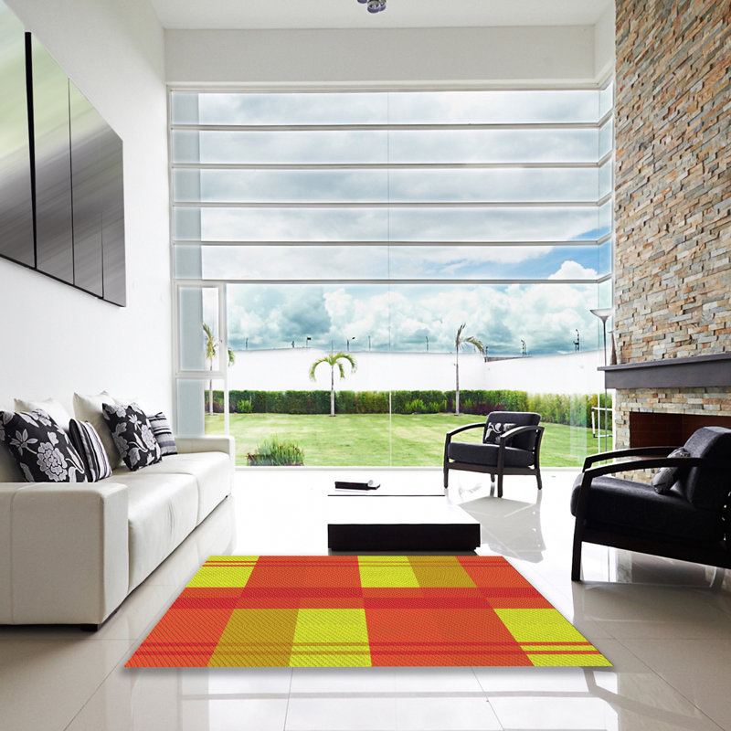 Tapis abstrait en laine jaune, Carré 7 pi