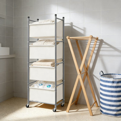 4-Tier Rolling Laundry Hamper With Removable Bags, Vertical Laundry Sorter Cart With Wheels & Brakes, Space-Saving Organizer For Home