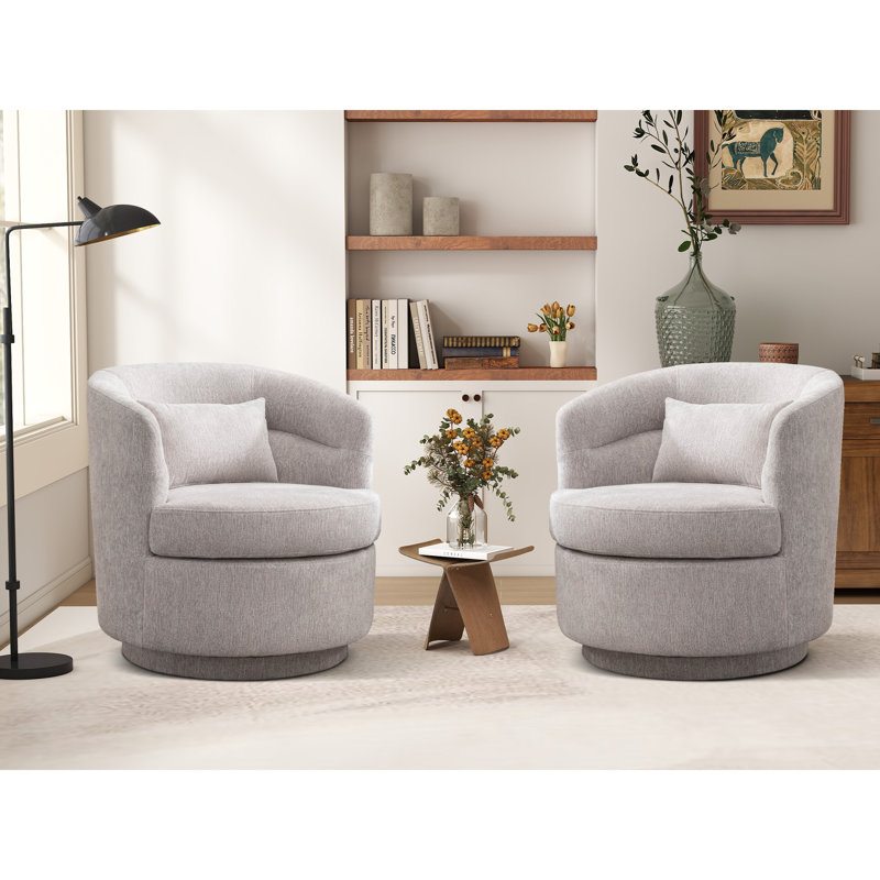 Fauteuil demi-tonneau pivotant en lin doux de 29 po de largeur avec coussin lombaire, Gris clair