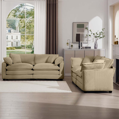 Modern Sofa  Fabric Living Room Sofa Two Piece Set, Two 2-Seater Sofas With 8 Cushion Upholstery Large Deep Seat Recliner