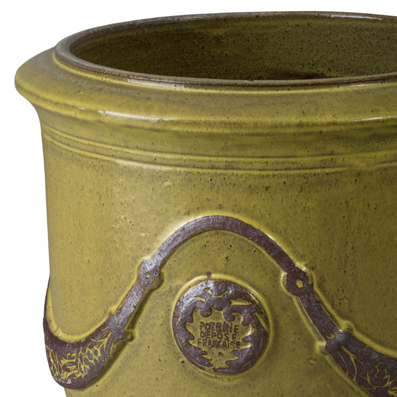 Jardinière ronde en céramique jaune avec trou de drainage Anduze, H 23 po x l 18,5 po x P 18,5 po