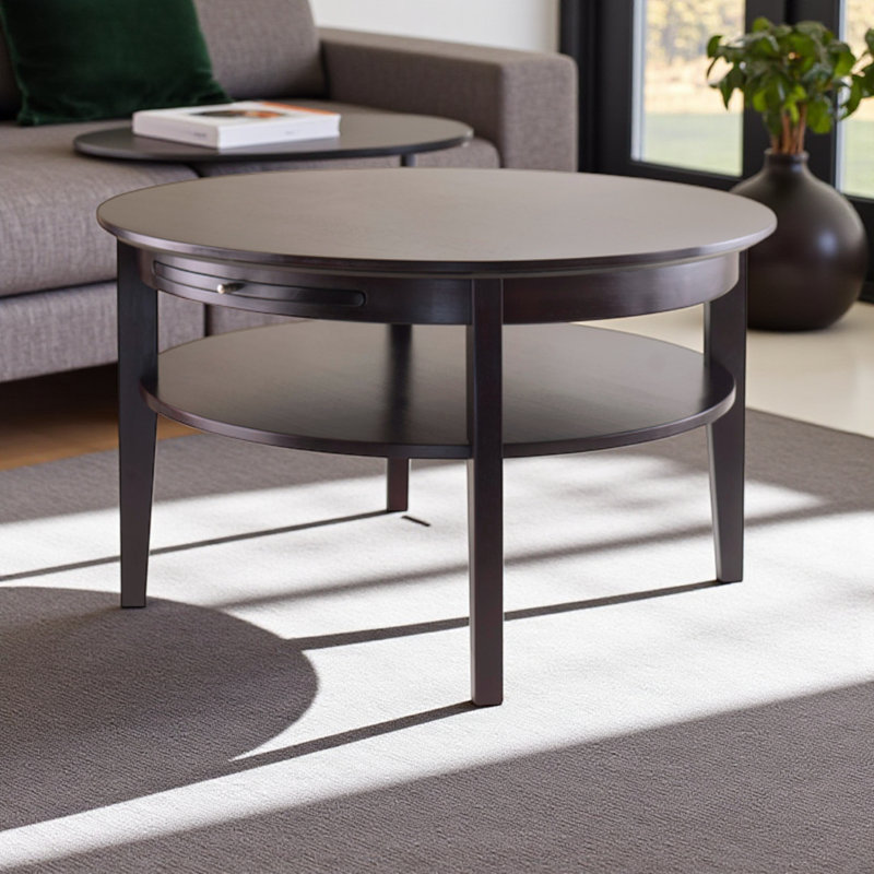 Alanna Solid Wood Coffee Table With Shelf in Espresso Finish, 17.82'' H X 29.42'' W X 28.12'' D