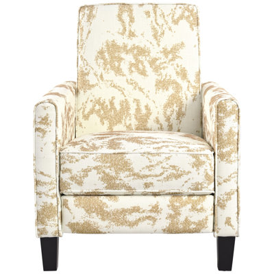 27.5" Push Back Recliner Chair Upholstered Recliner Armchair With Solid Beech Wood Legs For Living Room And Bedroom, White & Yellow