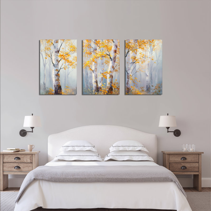 «Autumn Birch Trees», reproduction d'art sur toile tendue sur toile (ensemble de 3), H 18 po x l 36 po