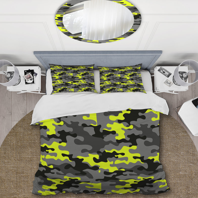 Ensemble de housse de couette en microfibre grise / jaune 3 pièces