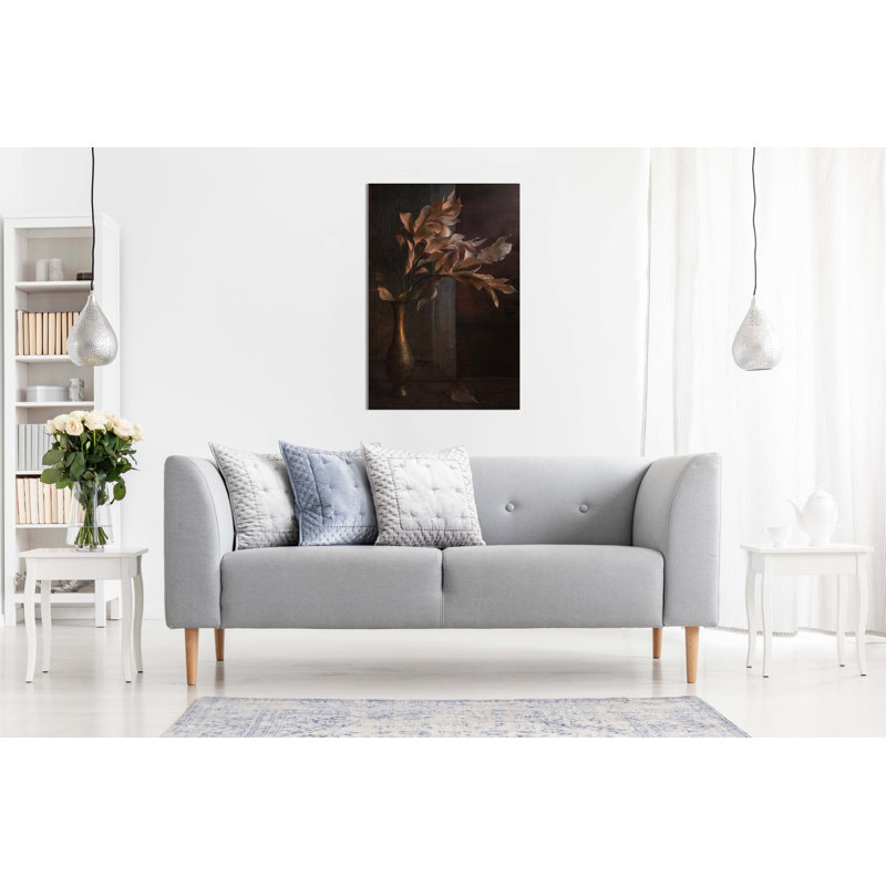Dried Flower Bouquet In A Golden Vase - Wrapped Canvas Painting, 46cm H x 31cm W