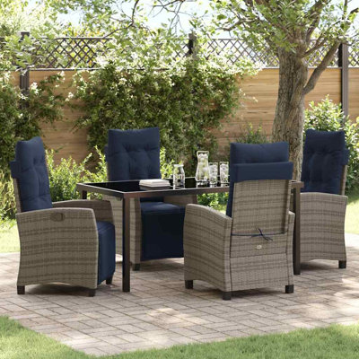  Garden Dining Set with Cushion 5 pcs Grey Poly Rattan