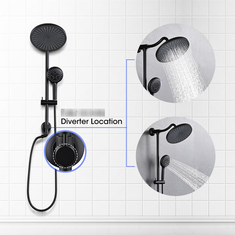 Matte Black Dual Shower Head Spa - 5-setting Handheld System Wall Mounted 1.8 Gpm Adjustable Spray Resists Corrosion & Discoloration Swivel Spout With Pattern Scratches Diverter Valve Hand Holes
