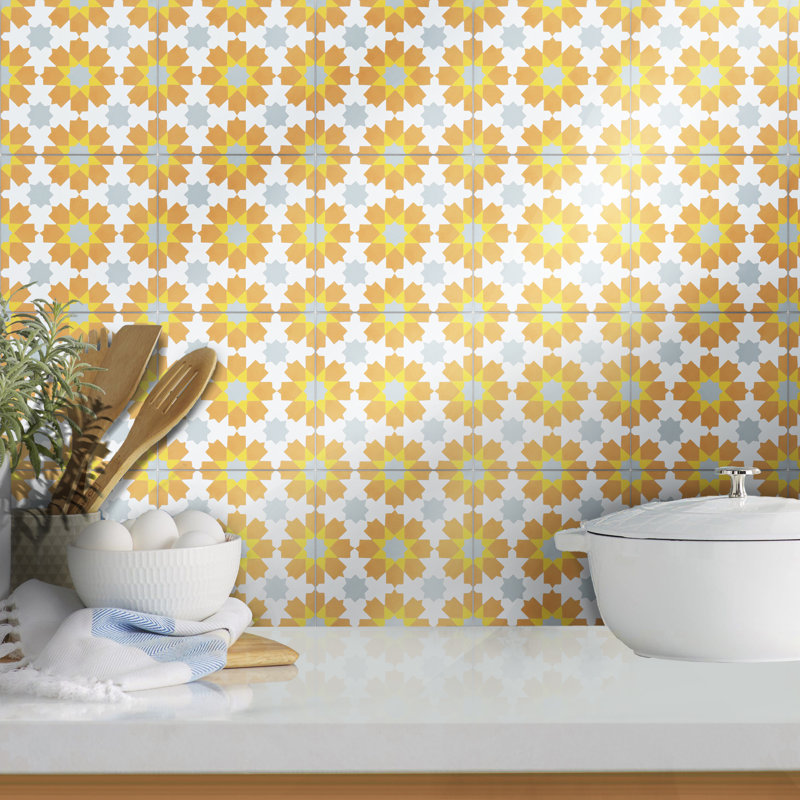 Ahfir 8" x 8" Cement Singular Wall & Floor Tile, Orange/Yellow/Gray