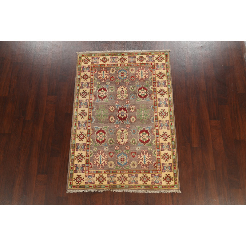 Tapis brun en laine noué à la main de conception unique 4 pi 1 po x 6 pi