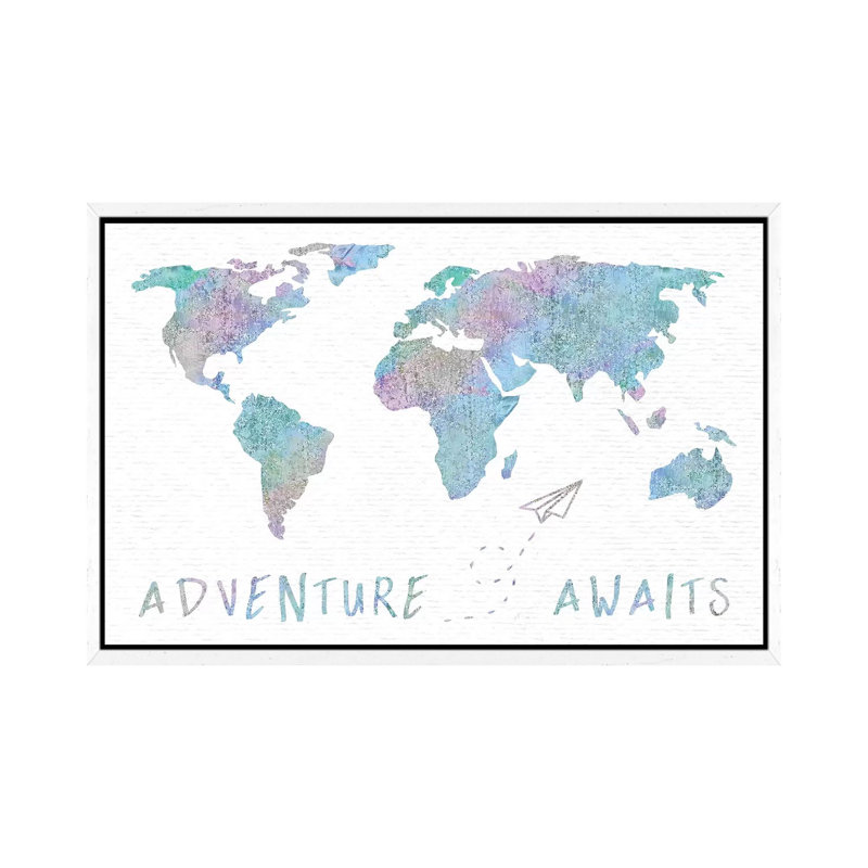 Adventure Awaits Map Metallic Rainbow by Nature Magick - Painting on Canvas, 66.04 cm H x 45.72 cm W, White Framed