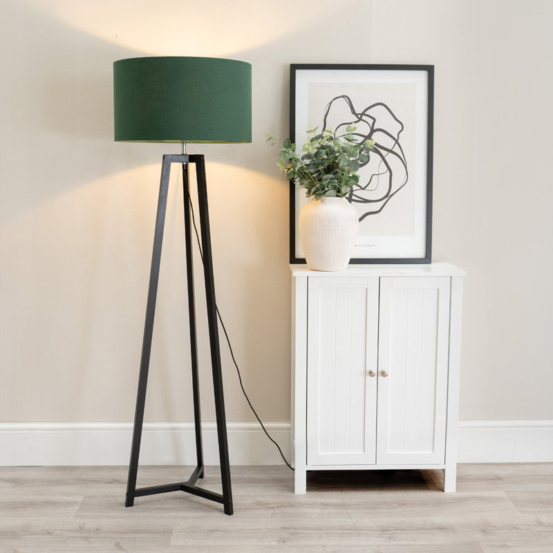 Rhavyn 148cm Traditional Floor Lamp, Matte Black, Green