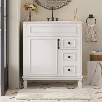 Meuble-lavabo de salle de bain avec lavabo en céramique, petit meuble-lavabo moderne, 2 tiroirs, tablette réglable