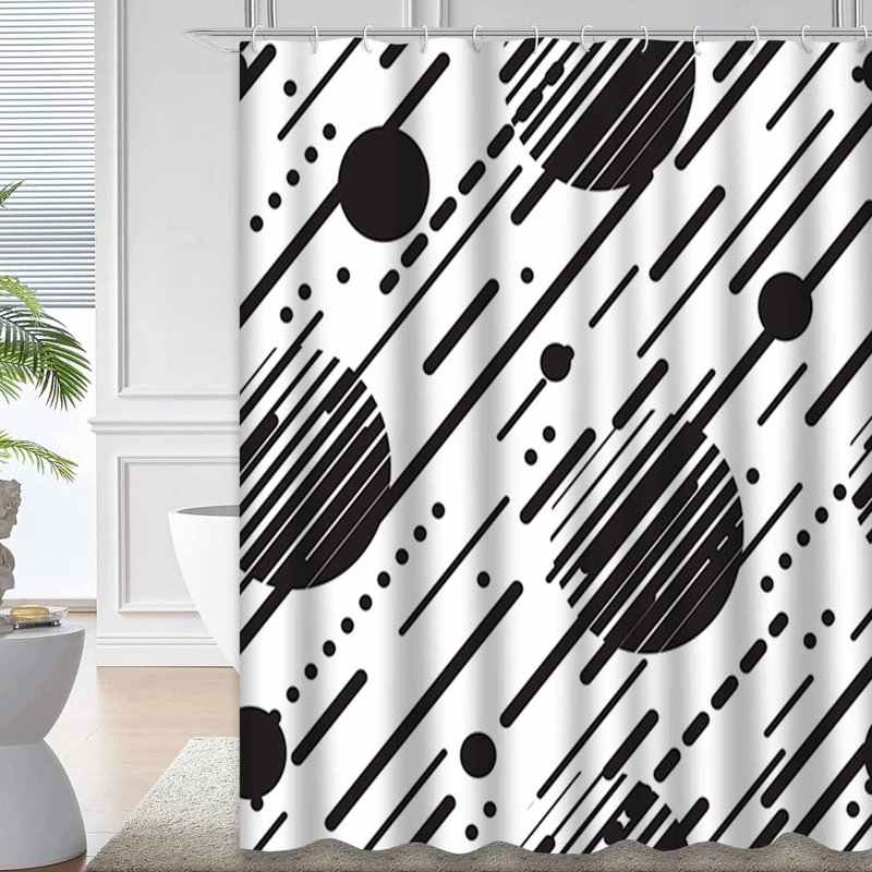 Rideau de douche abstrait géométrique noir et blanc avec 12 crochets, L 72 po x l 72 po