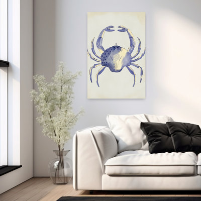 Watercolor Blue Crab Minimalist Crab Coastal Wall Art Print 1 Piece Wrapped Canvas Wall Art