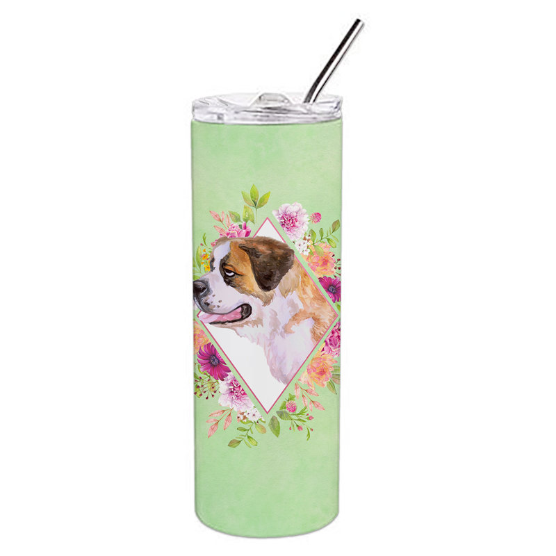 E23BF9F8391D466E9CA4F8DFEBD9A7DB de verre 20 oz à double paroi en acier inoxydable chiot, Saint-bernard brun, Vert