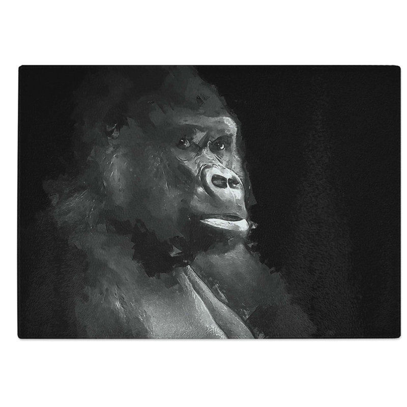 Tempered Glass Silverback Gorilla Portrait Chopping Board, 28.5 cm W x 20 cm L