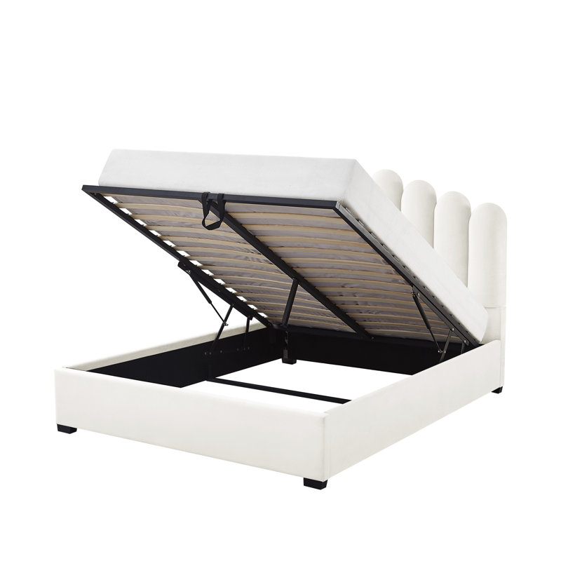 Lit plateforme avec rangement Kyair, Ivoire, Double