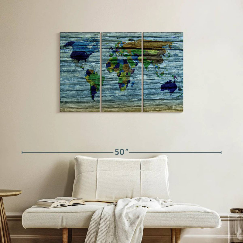 Carte du monde en bois vieilli Aliaz, H 24 po x l 38 po
