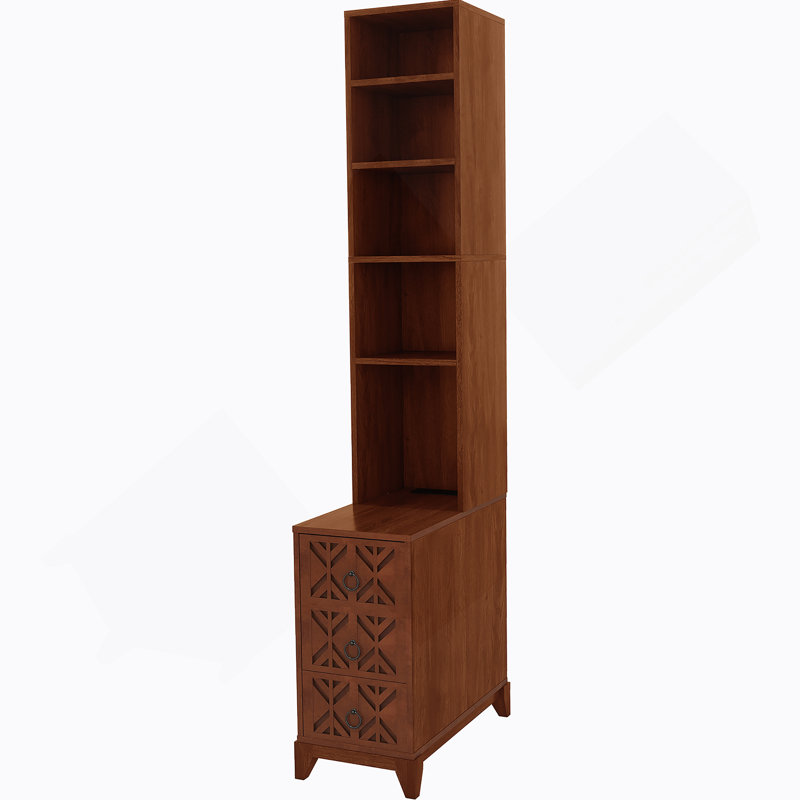 Table de bout fonctionnelle avec trois tiroirs et quatre tablettes ouvertes, parfaite pour les coins de la chambre à coucher et l'organisation facile