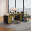 Bureau 114 po en forme de L avec Power Hub, bureau de jeu industriel - 6 tiroirs, support pour écran amovible, bureau rustique brun